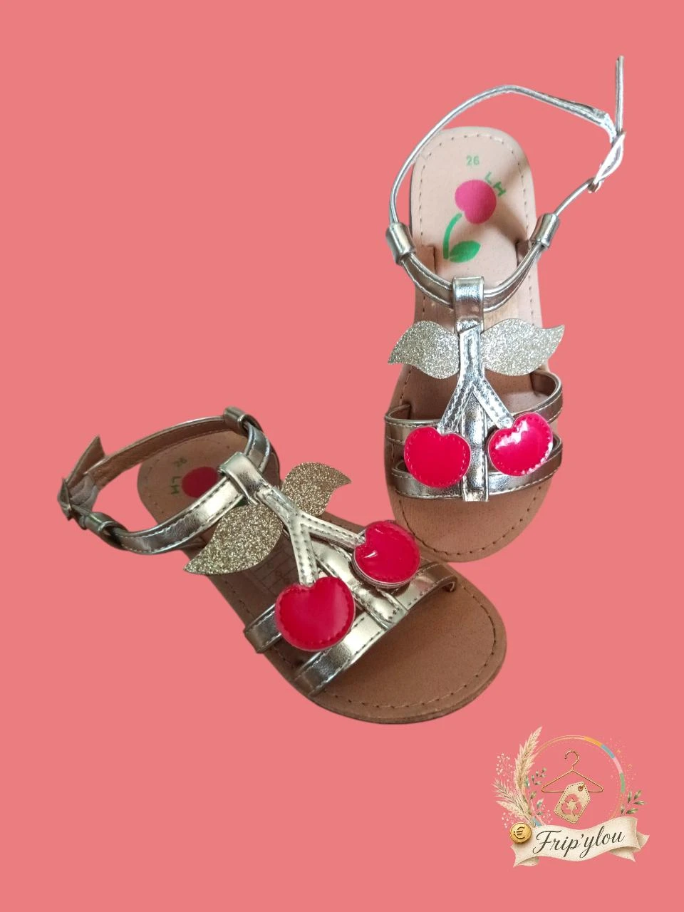 Sandales fille T 26 dorées cerises LH –  A1769